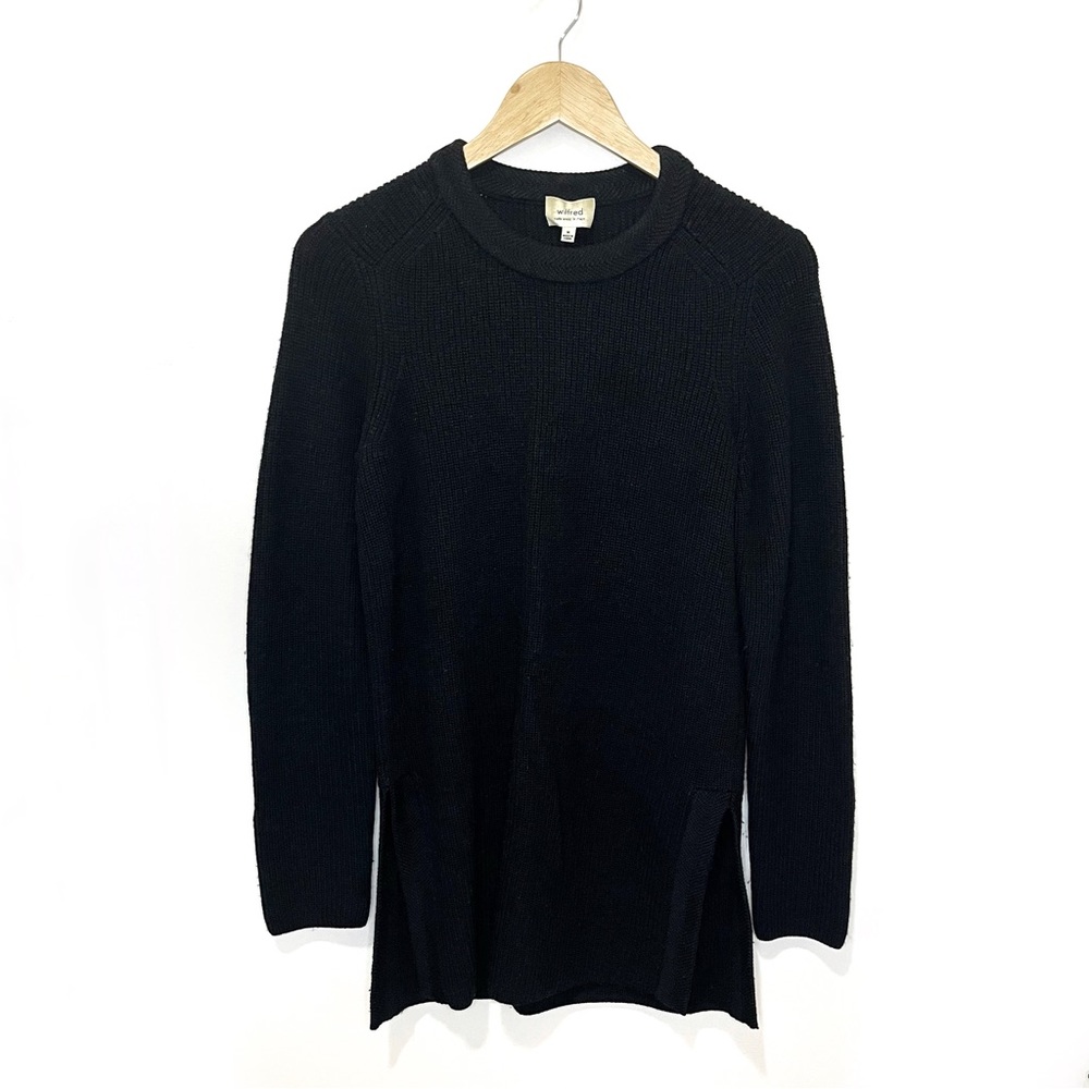 Wilfred Aritzia 100% Wool Tunic Sweater Black Minimalist Old Money Medium